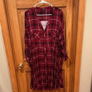 Plaid Button-Down Dress in Red by Torrid